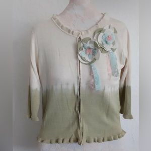 Cardigan for petite women or girls. Size: small. Green and beige